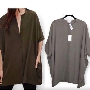 Aritzia Babaton Howard Oversized Tunic Button Up Taupe Blouse